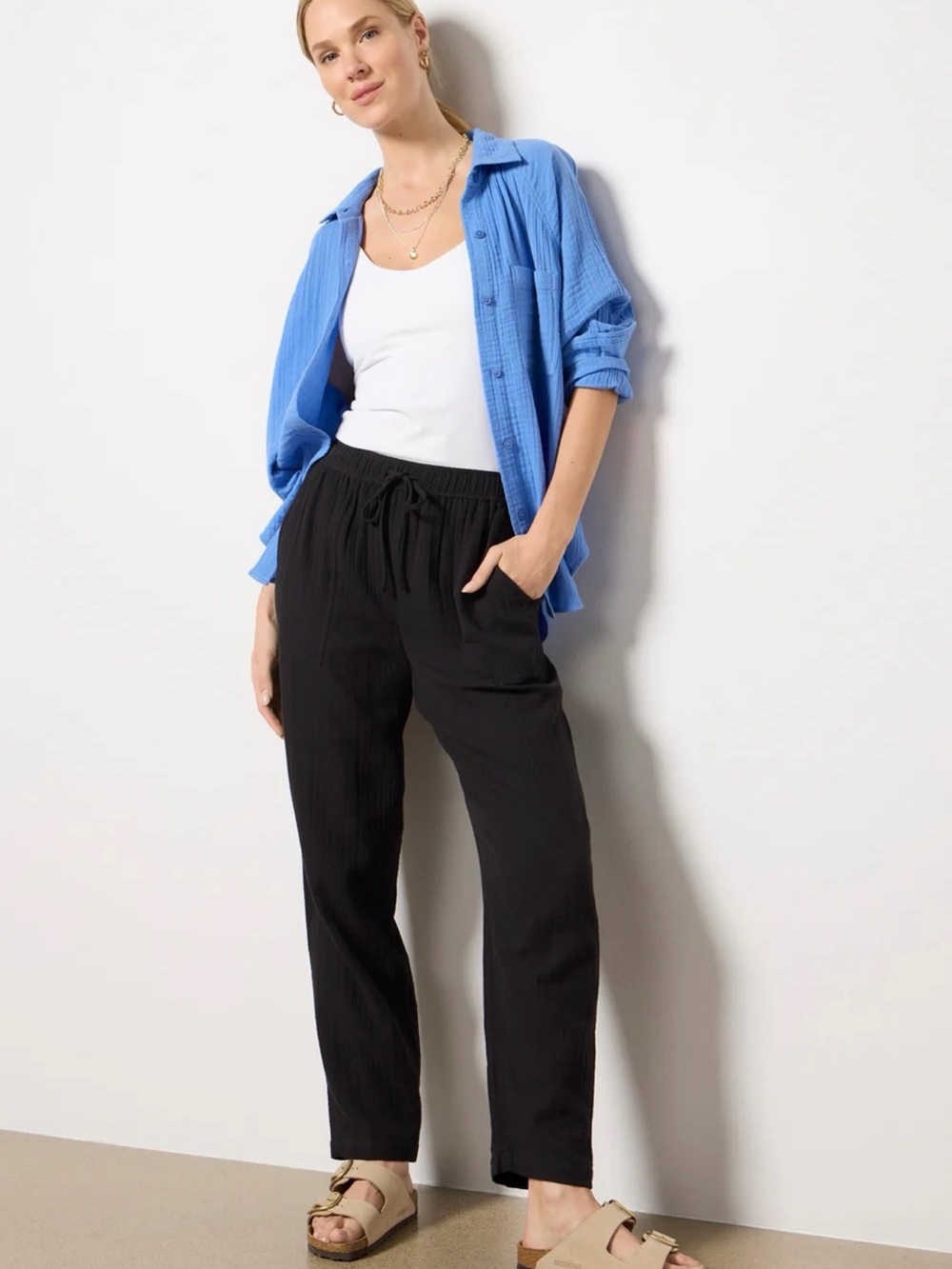NWT Z Supply Hailey Gauze Black Relaxed Ankle Pants size large